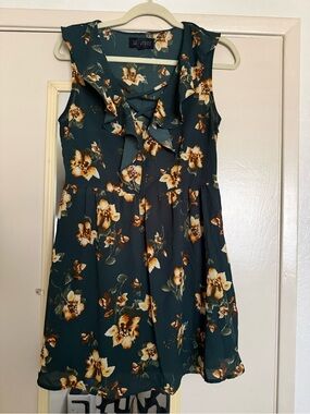 Sweet Wanderer Teal Floral V-Neck Dress